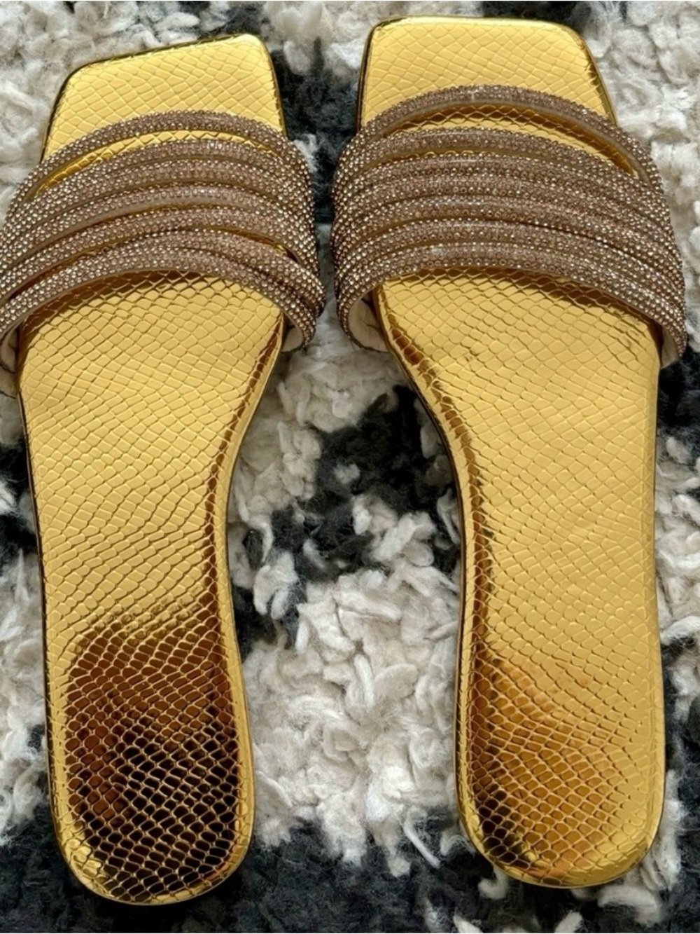 Gold Embellished Slide Sandals - Women's Fashion Slides